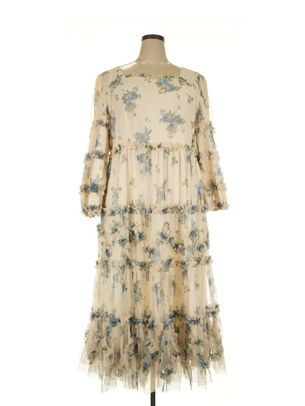 IvyCity Ivory Floral Tiered Midi Dress - Women's 3X